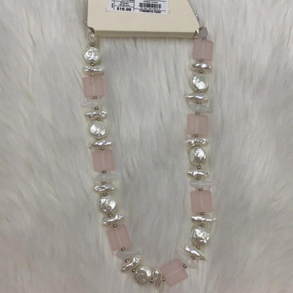 4/$20 A New Day Pink Square Bead, White Bead & White Pearlized Bead Necklace - Picture 7 of 7